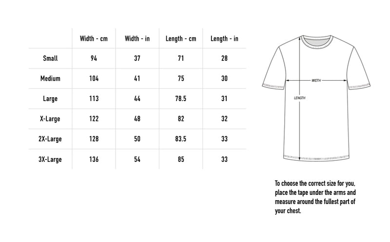 Size chart for SPLAT! T-Shirt - Black